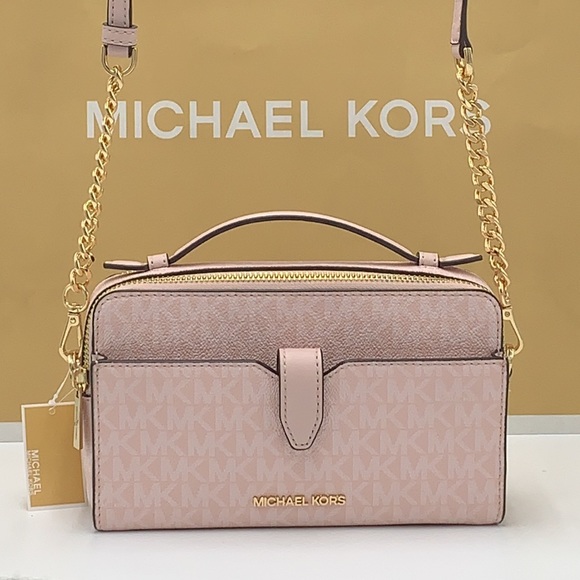 MICHAEL KORS JET SET ITEM MEDIUM DOUBLE ZIP PHONE XBODY LIGHT POWDER BLUSH MULTI - Picture 4 of 16